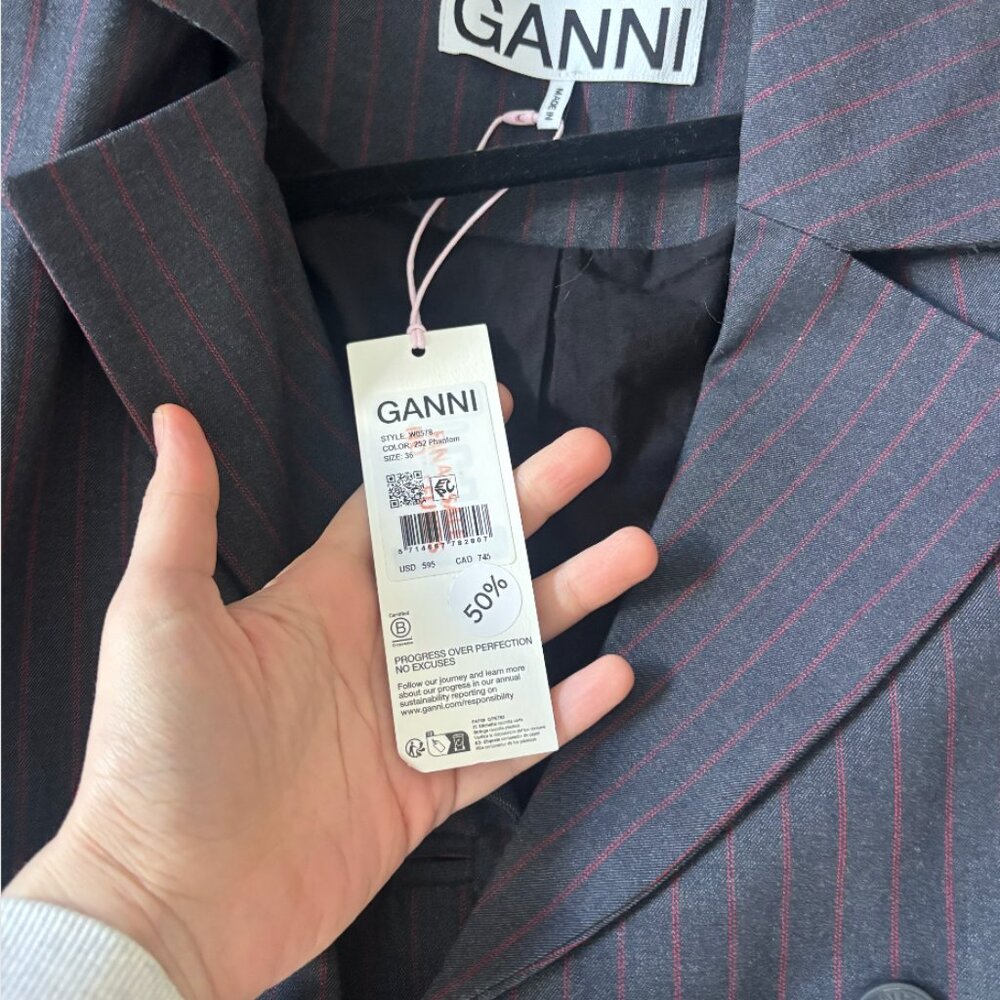 GANNI Gray Pinstripe Blazer - Picture 3 of 5